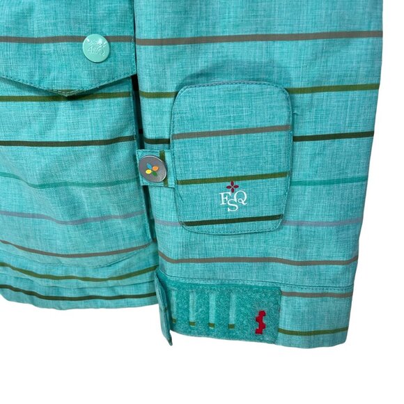 Foursquare Snowboard‎ Women's Size S Hooded Jacket Mint Green Blue Striped - Picture 2 of 9